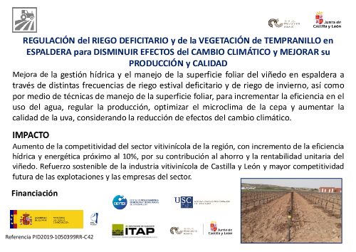 REGULACIÓN DEL RIEGO DEFICITARIO Y DE LA VEGETACIÓN DE TEMPRANILLO EN ESPALDERA PARA DISMINUIR EFECTOS DEL CAMBIO CLIMÁTICO Y MEJORAR SU PRODUCCIÓN Y CALIDAD