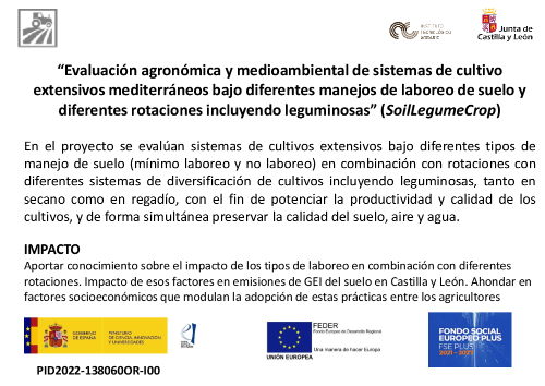 Evaluación agronómica y medioambiental de sistemas de cultivo extensivos mediterráneos bajo diferentes manejos de laboreo de suelo y diferentes rotaciones incluyendo leguminosas (SoilLegumeCrop)