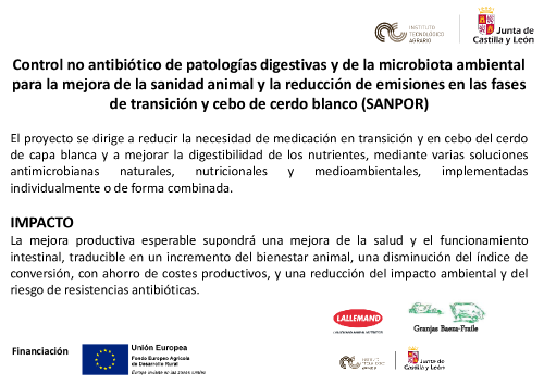 Control no antibiótico de patologías digestivas y de la microbiota ambiental para la mejora de la sanidad animal y la reducción de emisiones en las fases de transición y cebo de cerdo blanco (SANPOR)